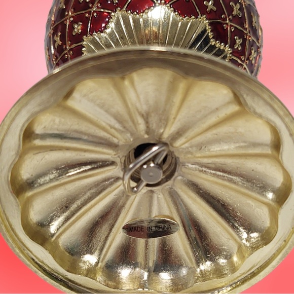 Christmas Enameled Egg Music Box Plays “Dance of the Sugar Plum Fairies”, Red - Picture 10 of 10
